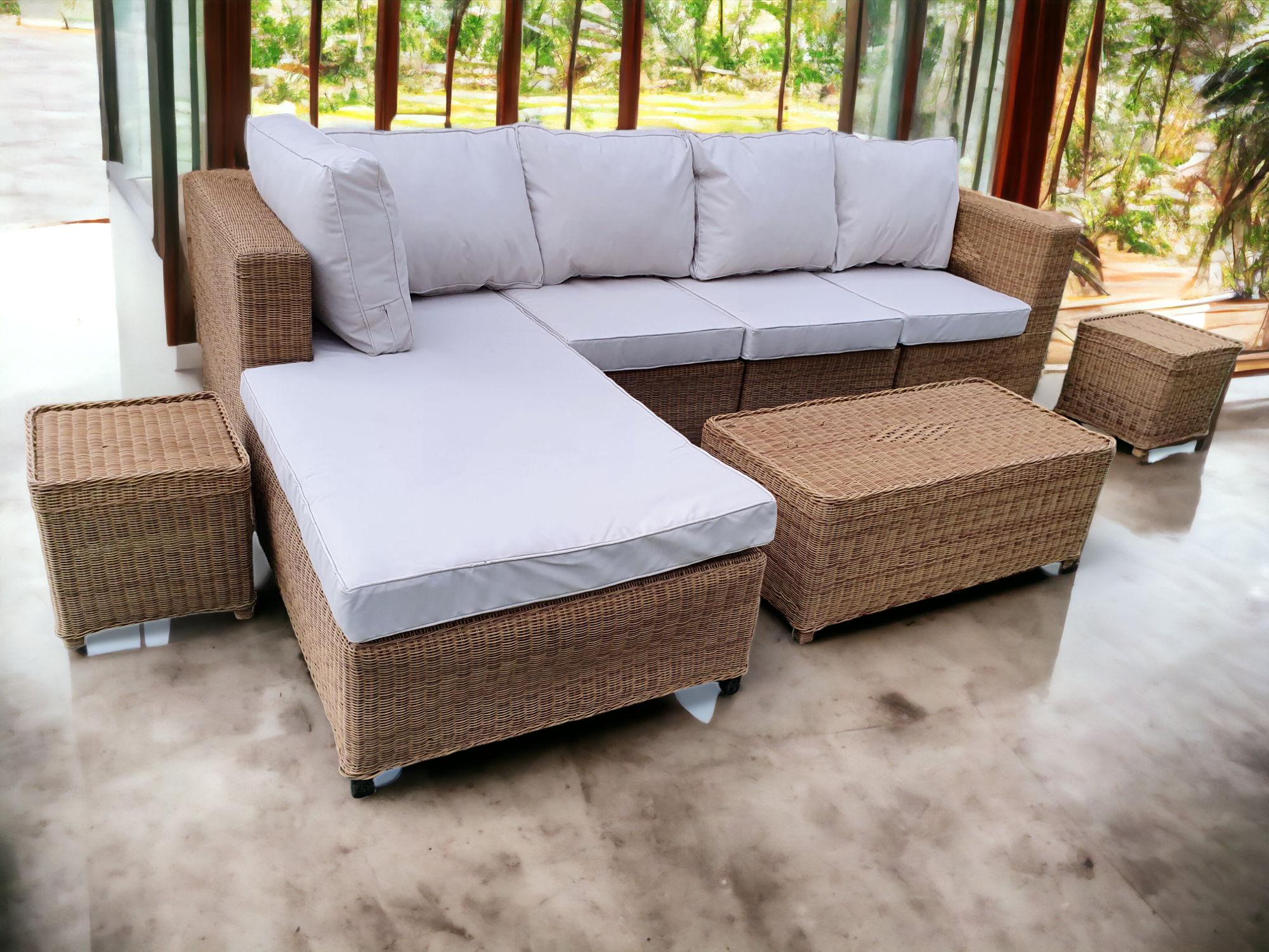 Outdoor Furniture L-Shaped Modular 6-Seater set Flat-top design
