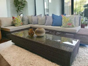 Outdoor Furniture L-shaped corner sofa and Glass table